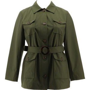 NWT DENNIS BASSO WATER RESISTANT 4-POCKET SAFARI TRENCH FATIGUE JACKET GREEN XXS